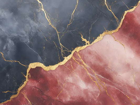 Fototapete Marmor Red Noir Nahansicht – Rubinrot, Schwarz, Gold, Dunkelrot, selbstklebend