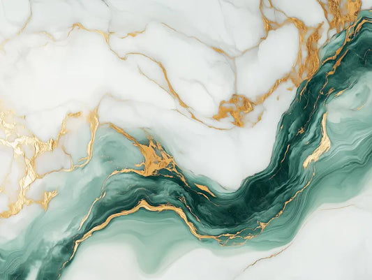 Fototapete Marmor Emerald White Nahansicht – Weiß, Smaragdgrün, Gold, Jade, selbstklebend