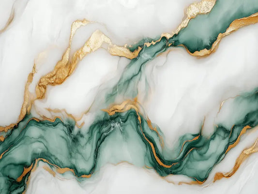 Fototapete Marmor Green Veins Nahansicht – Weiß, Grün, Gold, Mintgrün, selbstklebend