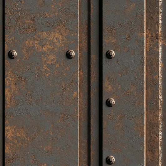 Metallic Tapete Dunkles Stahlwellblech Detailansicht – Dunkelbraun, Schwarz, Gold-Orange, Rostbraun, selbstklebend