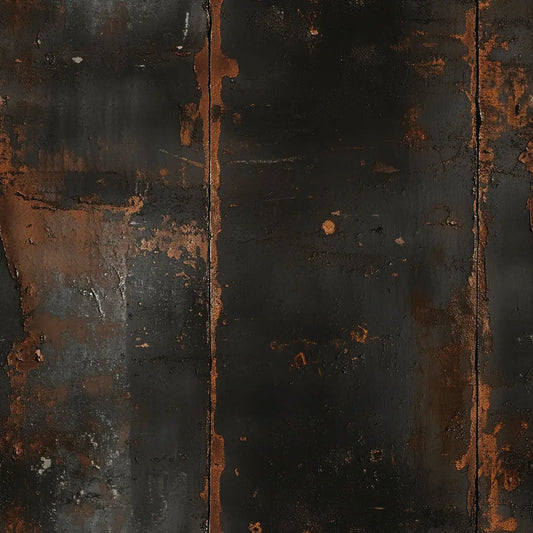 Metallic Tapete Dunkle Stahlpaneele Detailansicht – Schwarz, Anthrazit, Rostbraun, Dunkelgrau, selbstklebend