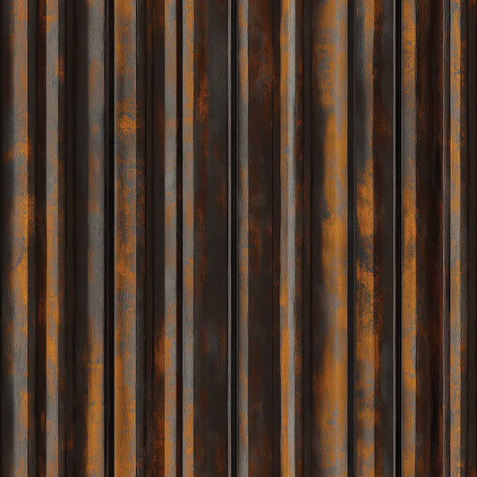 Metallic Tapete Dunkle Wellblechstreifen Detailansicht – Schwarz, Dunkelbraun, Rostgold, Anthrazit, Amber, selbstklebend