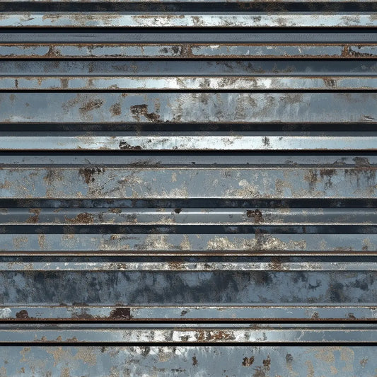 Metallic Tapete Blaue Rostlamellen Detailansicht – Stahlblau, Rostbraun, Ocker, Anthrazit, selbstklebend