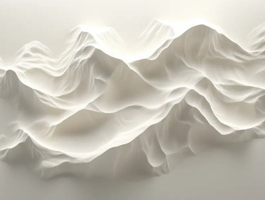 Designtapete Nebelberge Grau Detailansicht – Hellgrau, Weiss, Silbergrau, Nebelgrau, selbstklebend