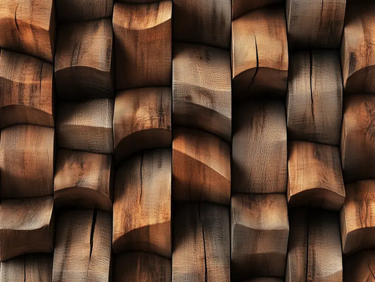 Designtapete Holzskulptur Natur Detailansicht – Nussbraun, Karamell, Honig, Dunkelbraun, selbstklebend