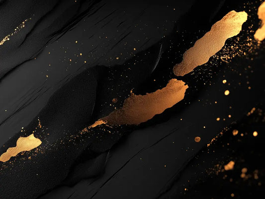 Designtapete Goldspritzer Nacht Detailansicht – Tiefschwarz, Kupfer, Gold, Bronze, selbstklebend