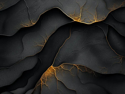 Designtapete Dunkle Goldadern Detailansicht – Schwarz, Anthrazit, Gold, Kupfer, selbstklebend