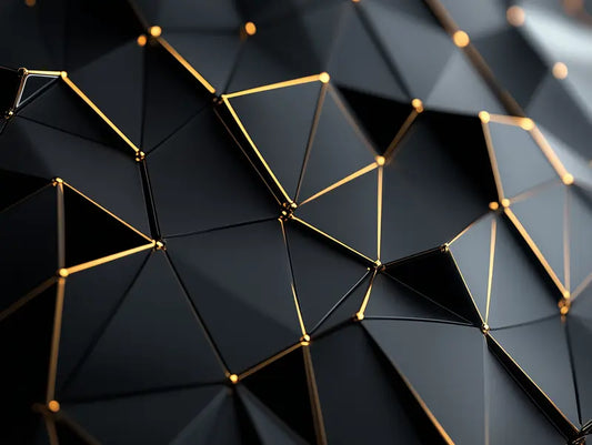 Designtapete Goldenes Netzwerk 3D Detailansicht – Anthrazit, Schwarz, Gold, Dunkelblau-Grau, selbstklebend