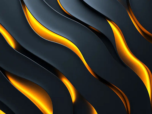 Designtapete Glühende Schmelzwellen Detailansicht – Anthrazit, Dunkelgrau, Orange, Goldgelb, selbstklebend