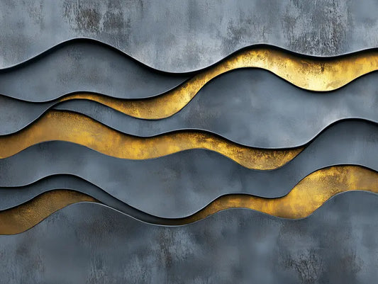 ✅ Steinoptik in Schiefergrau ✅ Goldene Schichten für edle Akzente ✅ Moderne 3D Tapete für exklusive Räume – by Pimp My Wall