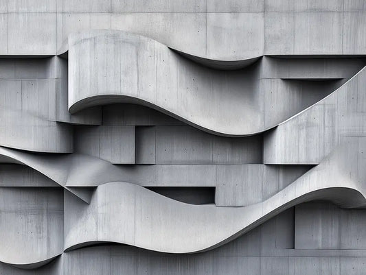 Designtapete Betonwelle Skulptural Detailansicht – Hellgrau, Mittelgrau, Dunkelgrau, Anthrazit, selbstklebend