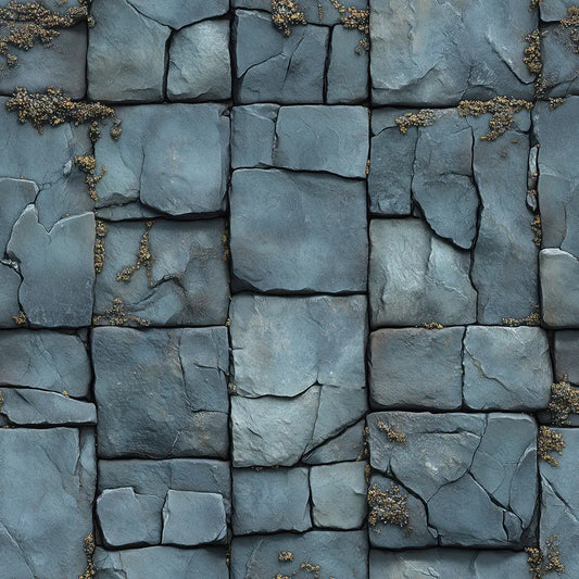 Tapete Steinoptik Verwunschene Blauschieferwand Nahansicht – Dunkelblaugrau, Anthrazit, Moosgruen, selbstklebend