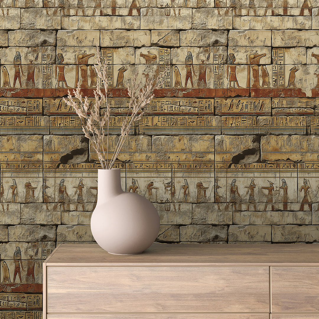 Ägyptische Antike als Wanddesign Historisch inspiriert mit 3D-Effekt Selbstklebend & PVC-frei – by PCC FoliaConcept
