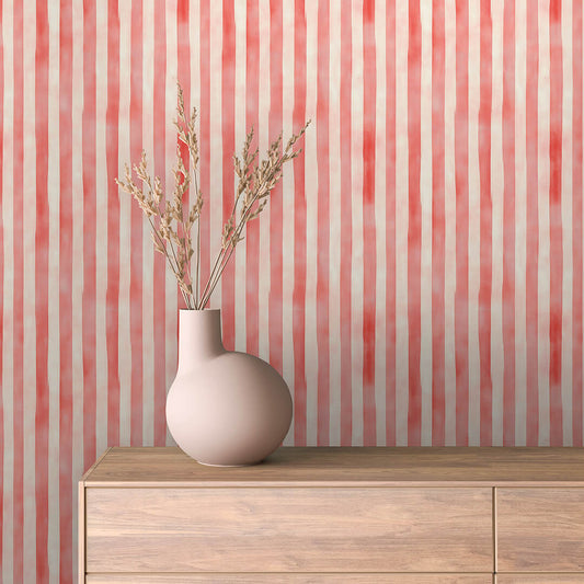 Lebendiges Streifenmuster in Korallrot  Handgemalt & ausdrucksstark  Selbstklebend & PVC-frei – by PCC FoliaConcept