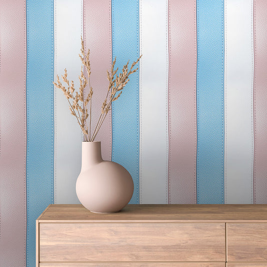 Gestalte deine Wände neu! Pastell-Streifen in Rosa & Blau  Lederstruktur mit 3D-Wirkung  Selbstklebend & PVC-frei – by PCC FoliaConcept
