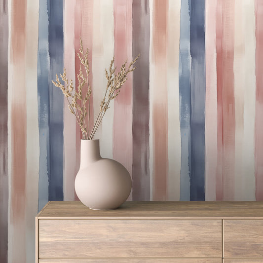 Gestalte deine Wände neu!  Aquarell-Streifen in Rosa & Blau  Künstlerischer Look  Selbstklebend & PVC-frei – by PCC FoliaConcept