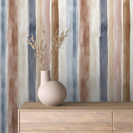 Aquarell-Streifen in Naturtönen  Erdiges Farbspiel  Selbstklebend & PVC-frei – by PCC FoliaConcept