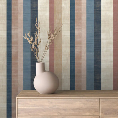 Striped wallpaper – blue & rosé