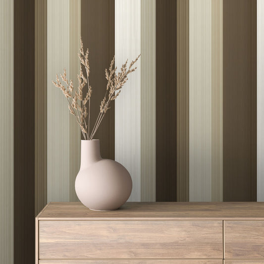 Gestalte deine Wände neu!  Streifen in Braun & Creme  Verlaufseffekt  Selbstklebend & PVC-frei – by PCC FoliaConcept