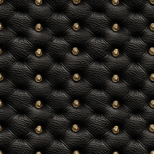 Strukturtapete Schwarzes Chesterfield Detailansicht – Tiefschwarz, Gold, Anthrazit, selbstklebend