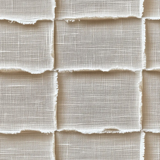 Strukturtapete Stoffgitter Patchwork Detailansicht – Naturbeige, Hellgrau, Creme, Sandfarben, selbstklebend