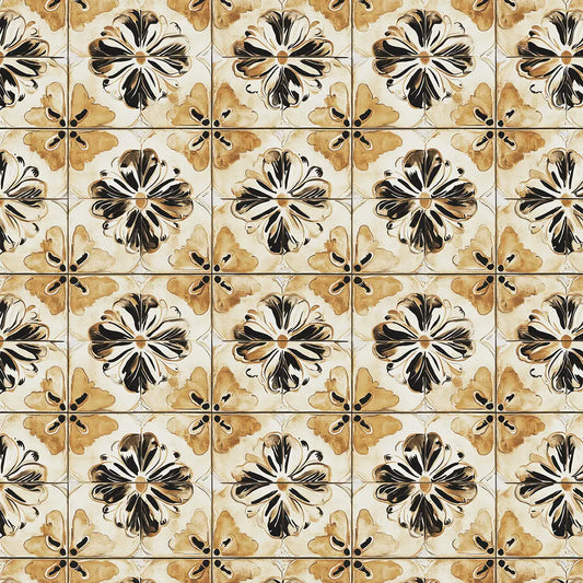 Fliesenfolie Gold Ornament Detailansicht – Gold, Schwarz, Creme, Braun, selbstklebend