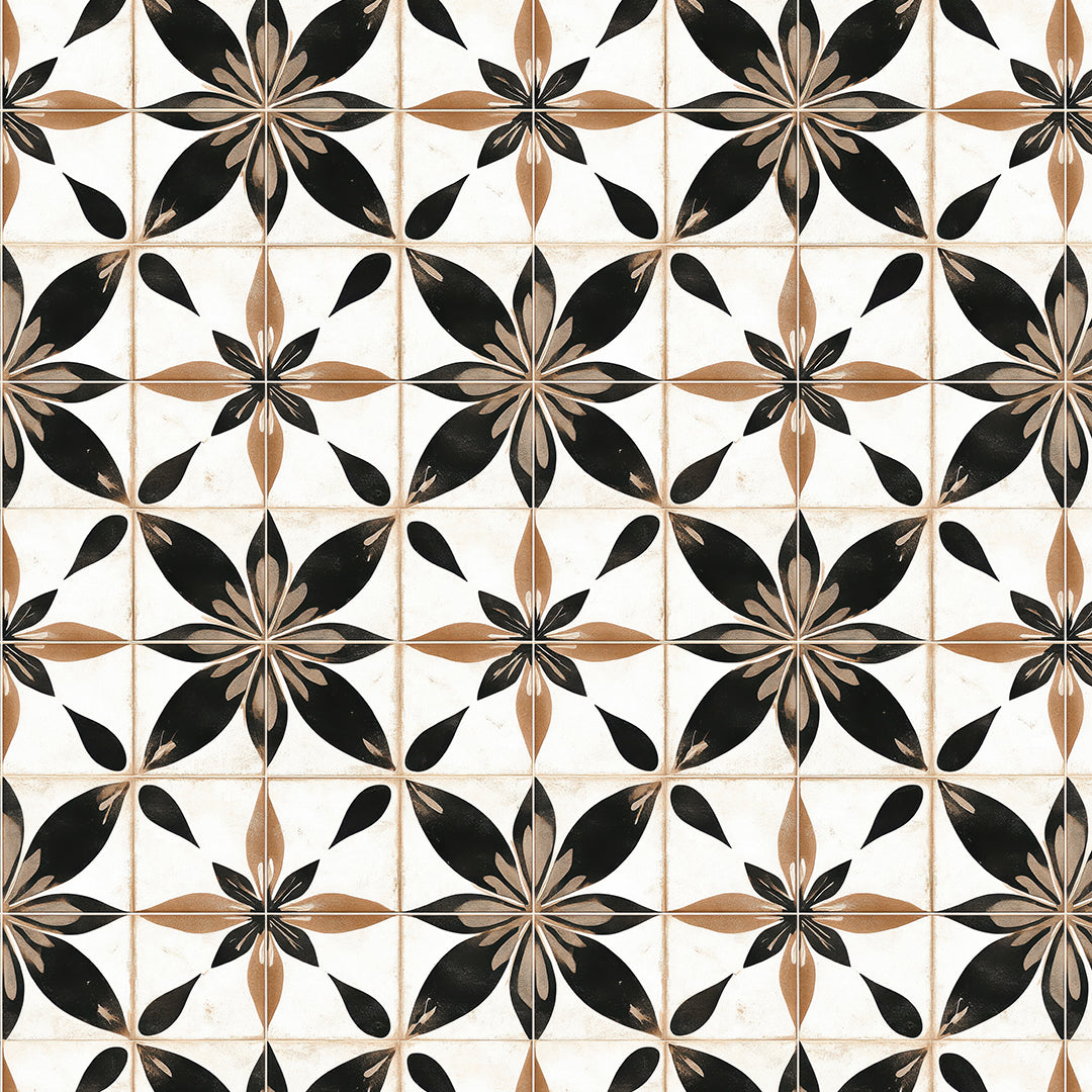 Schwarz-Beige Blumenfliesen