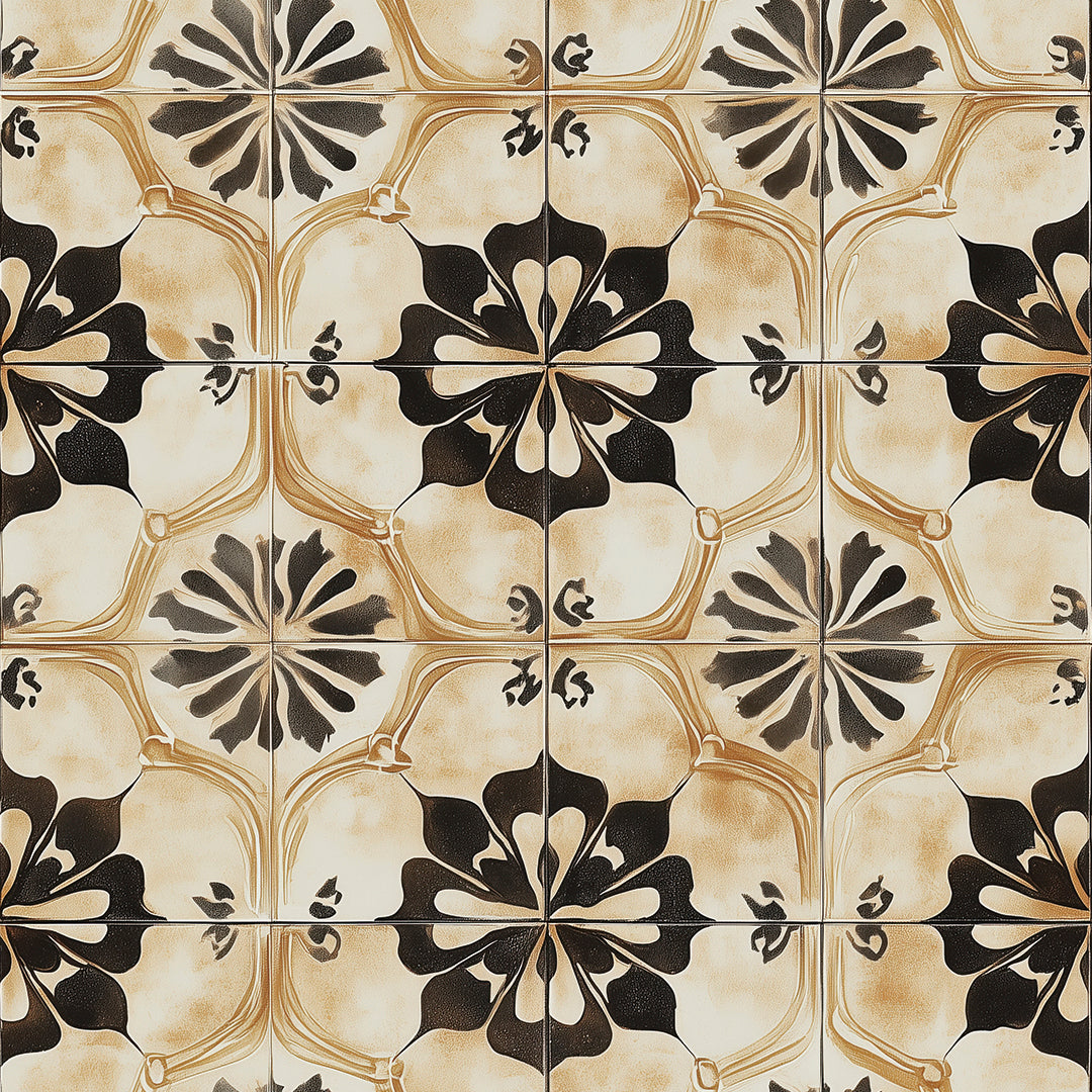 Goldene Ornamentik Retro-Fliesencharme Lieferzeit 2-4 Tage Selbstklebend & PVC-frei – by PCC FoliaConcept