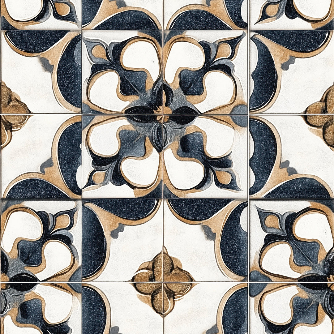 Klassisches Blütenmuster Farbspiel in Navy & Sand Selbstklebend & PVC-frei – by PCC FoliaConcept
