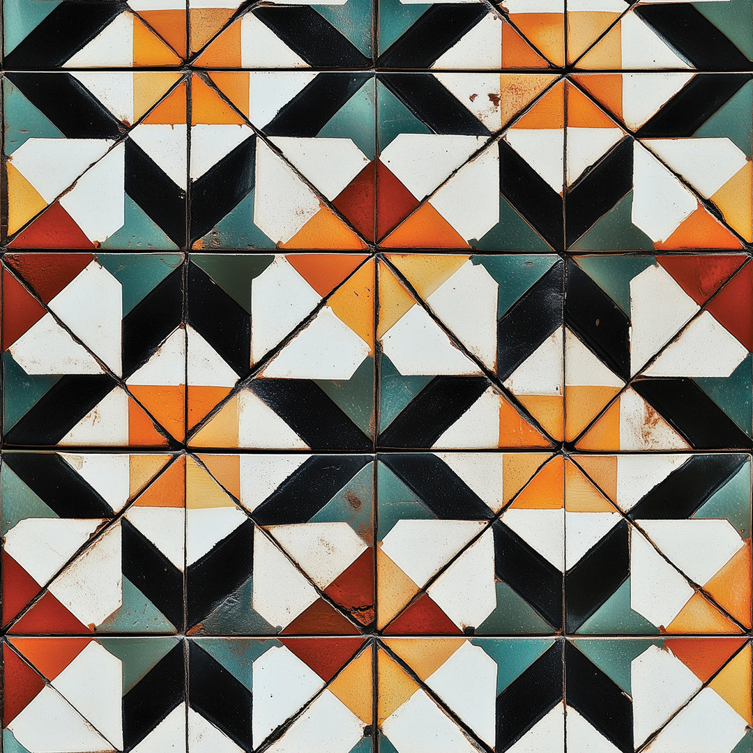 Geometrisches Bauhaus-Muster Bunte Akzente mit Vintage-Charme Selbstklebend & PVC-frei – by PCC FoliaConcept