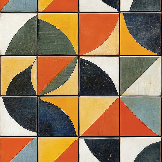 Hochwertige Küchentapete online bestellen Selbstklebend & PVC-frei – by PCC FoliaConcept Mid-Century-Design Verspielte Formen mit Retro-Farbwelt