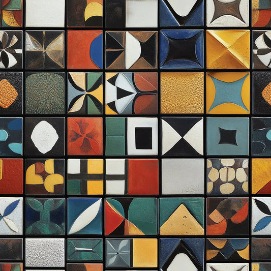 Fliesenfolie Mix Bunt Detailansicht – Rot, Blau, Gelb, Orange, Gruen, Schwarz, selbstklebend