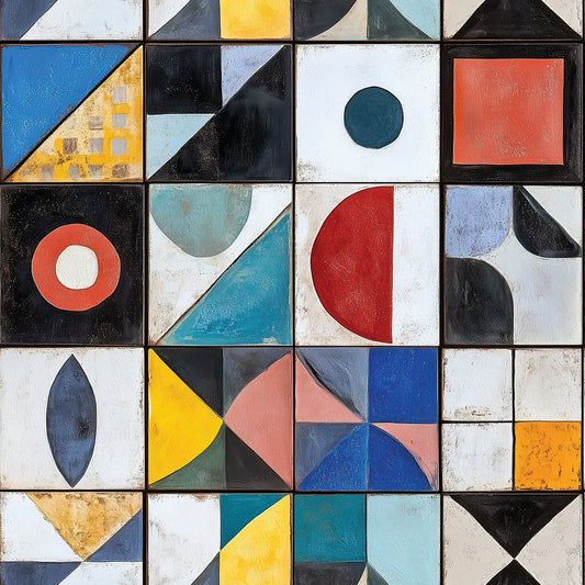 Fliesenfolie Bunt Gemustert Detailansicht – Rot, Blau, Gelb, Tuerkis, Schwarz, selbstklebend