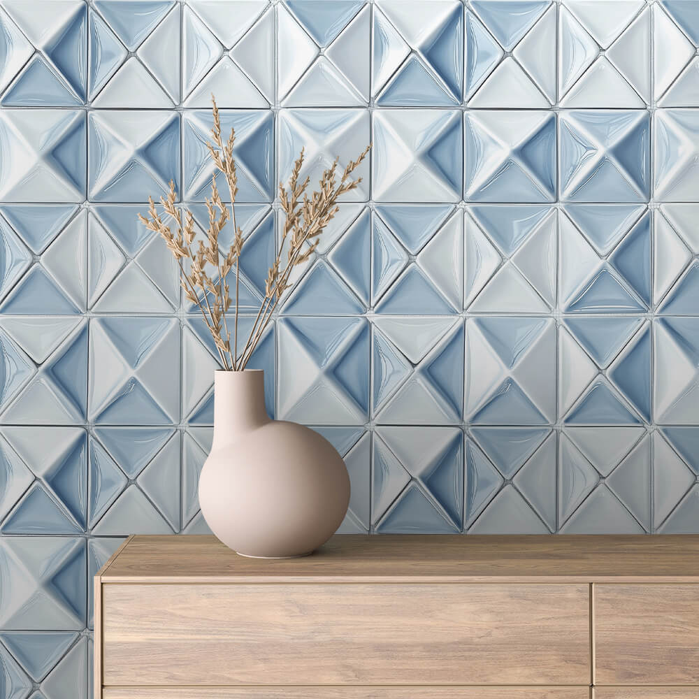 Geometrische 3D-Optik Kühles Blau mit Glanzeffekt Selbstklebend & PVC-frei – by PCC FoliaConcept