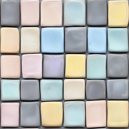 Fliesenfolie Mosaik Pastell Detailansicht – Pastellblau, Pastellgelb, Pastellrosa, Grau, Flieder, selbstklebend