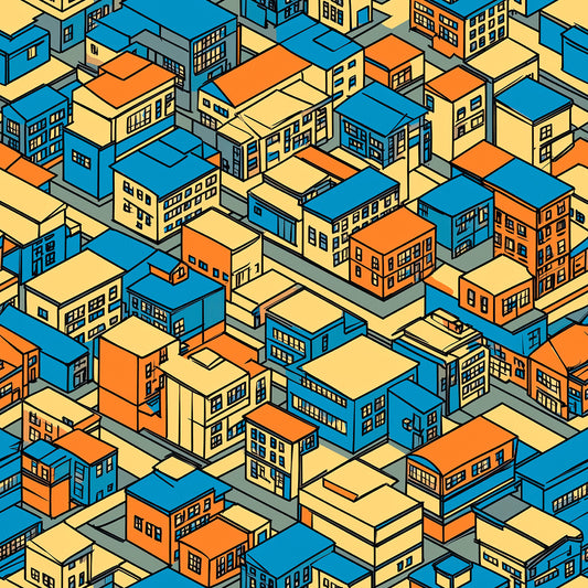 Wandtapete stilisierte Stadt gelb und blau