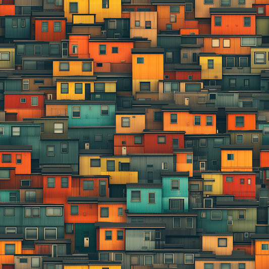 Tapete Stadtmotiv mit bunten Containerhäuser und großen Fenstern