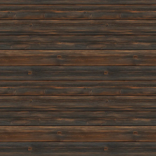 Holz Tapete mit waagerechter Maserung in dunkel gebeiztem Holzdesign für rustikale und industrielle Wohnkonzepte.