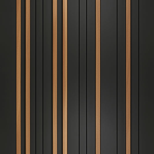 WOOD 0036 – Moderner Wandbelag mit schmalen Eichenleisten und schwarzen Rillen. Für architektonisch klare Räume mit natürlicher Wärme und stilvoller Tiefe.