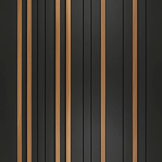 WOOD 0036 – Moderner Wandbelag mit schmalen Eichenleisten und schwarzen Rillen. Für architektonisch klare Räume mit natürlicher Wärme und stilvoller Tiefe.