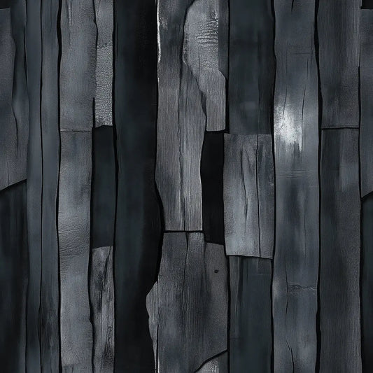 WOOD 0059 – Verbrannte Holzoptik mit dramatischer Tiefenwirkung. Ausdrucksstarke Wandgestaltung im Stil verkohlter Baumstämme.
