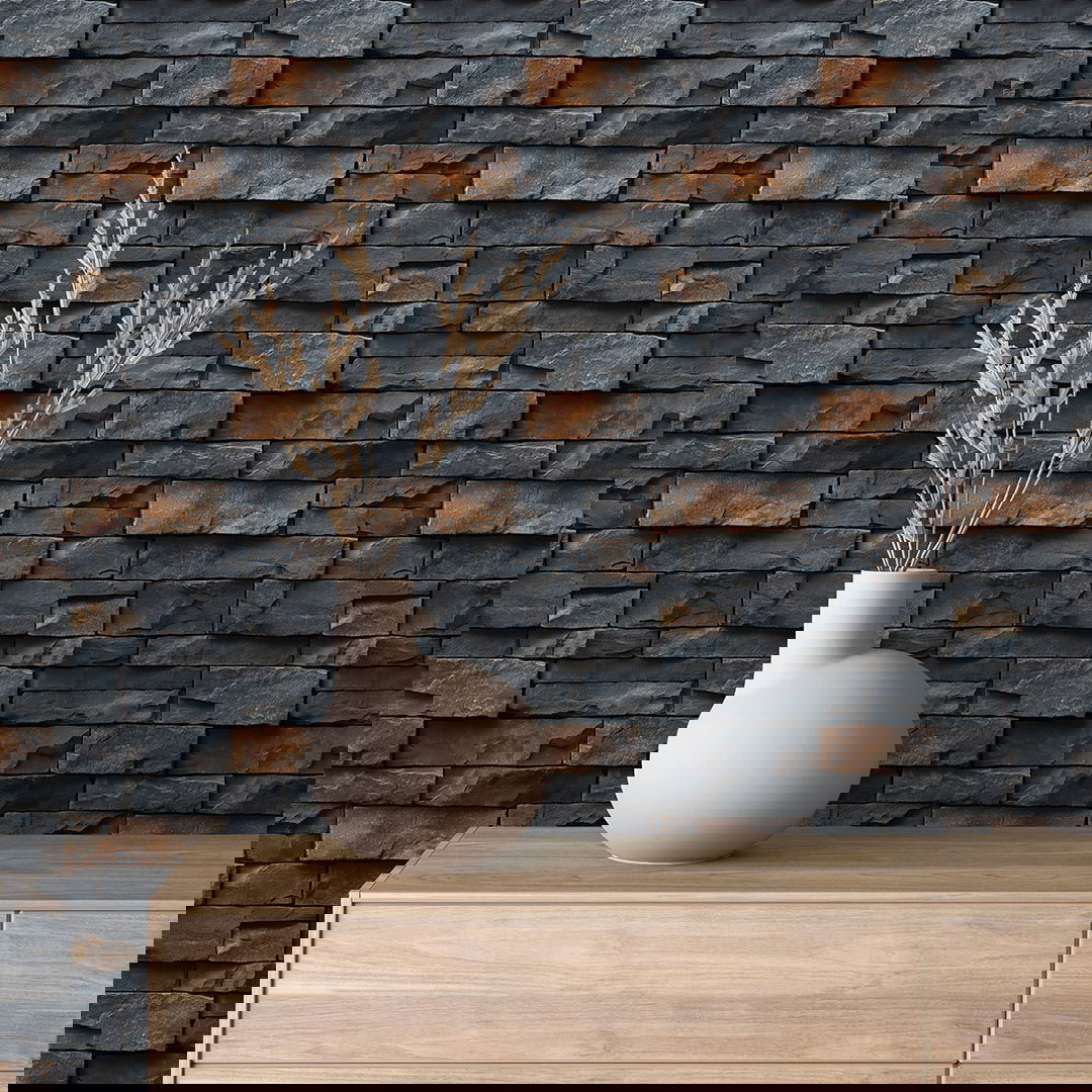 Tapete in moderner Graphit-Steinoptik mit Rostakzenten PVC-frei & selbstklebend Perfekt für Loft-Designs & stylische Räume – PCC FoliaConcept
