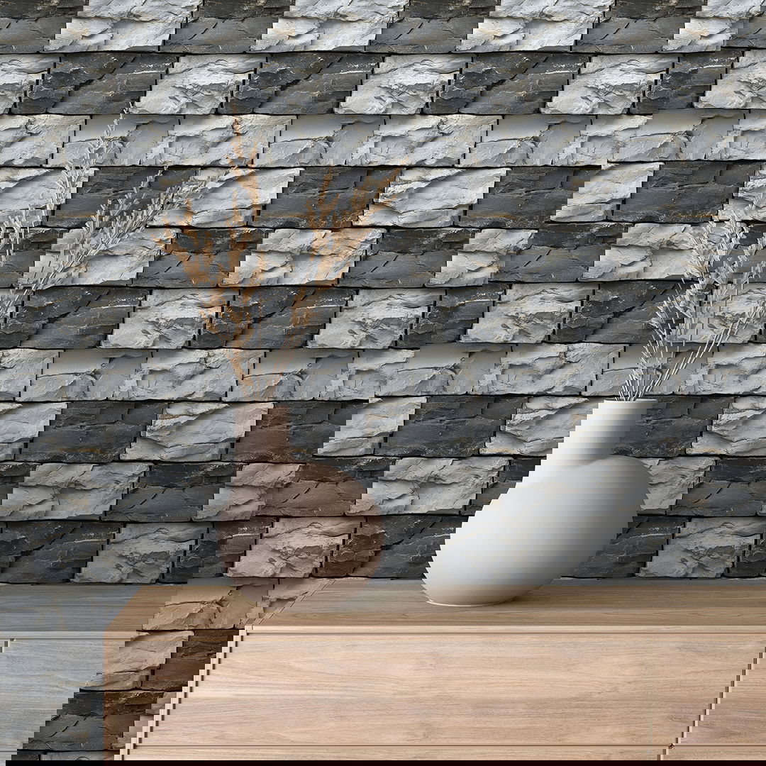 Tapete mit Bruchsteinstruktur in Hell- & Dunkelgrau Selbstklebend, PVC-frei & robust Für moderne Raumgestaltung mit rustikalem Twist – by PCC FoliaConcept