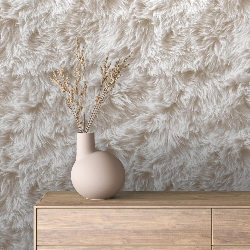 Flauschige Fellstruktur in Creme für gemütliche Akzente Besonders weich im Look Selbstklebend & PVC-frei – made by PCC FoliaConcept!