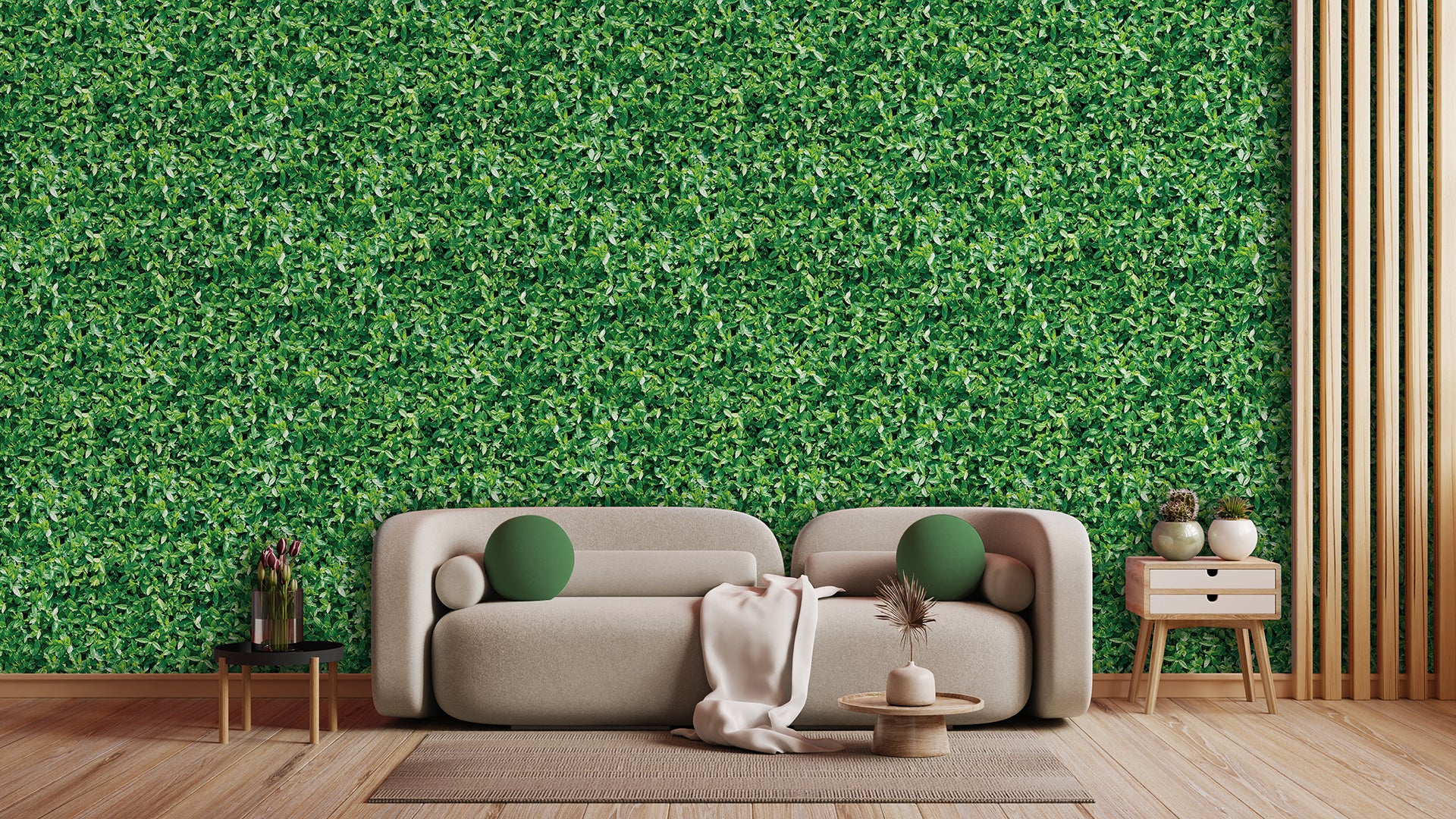Fototapete Blätterwand » Frisches Grün für moderne Räume  Belebendes Design mit natürlichem Flair  Nur bei Pimp My Wall
