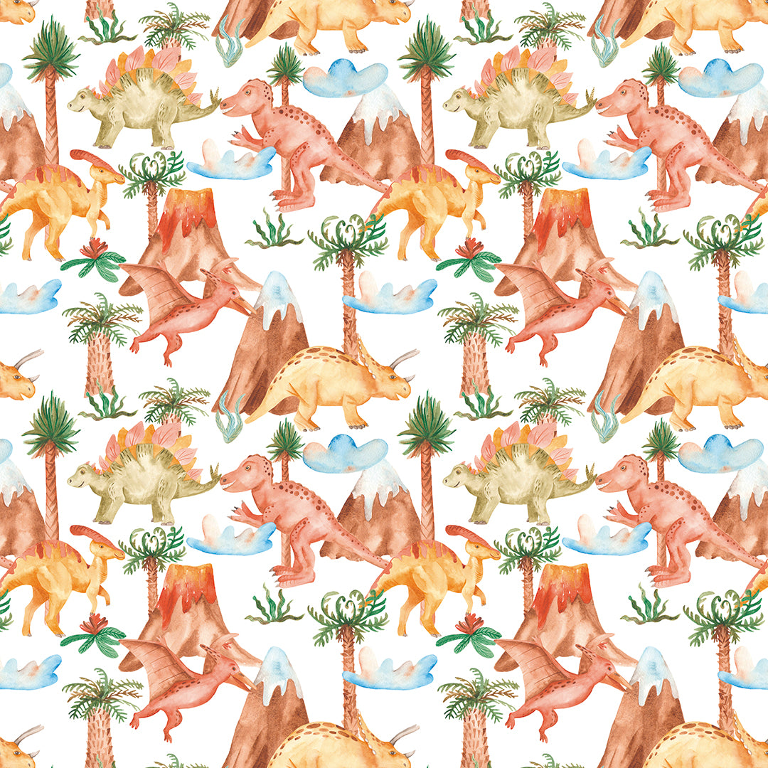 ✅ Dino Motiv ✅ Vulkan & Palmen Look ✅ Fantasievoll & farbenfroh 🦖 Selbstklebende Tapete — by Pimp My Wall