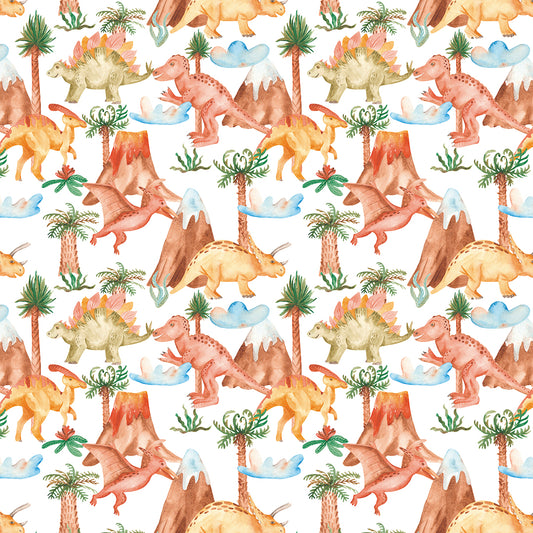 ✅ Dino Motiv ✅ Vulkan & Palmen Look ✅ Fantasievoll & farbenfroh 🦖 Selbstklebende Tapete — by Pimp My Wall