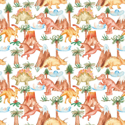 Dino volcano prehistoric nursery wallpaper
