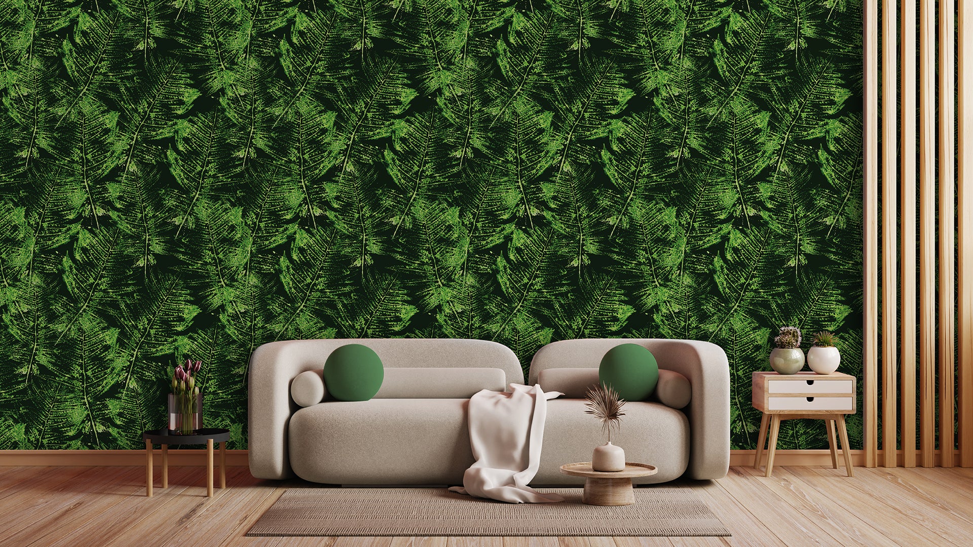 Grüne Blätter Tapete » Tiefer Look mit Dschungel-Flair  Stilvolle Struktur  Nur bei Pimp my Wall