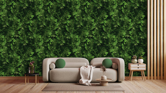 Grüne Blätter Tapete » Tiefer Look mit Dschungel-Flair  Stilvolle Struktur  Nur bei Pimp my Wall